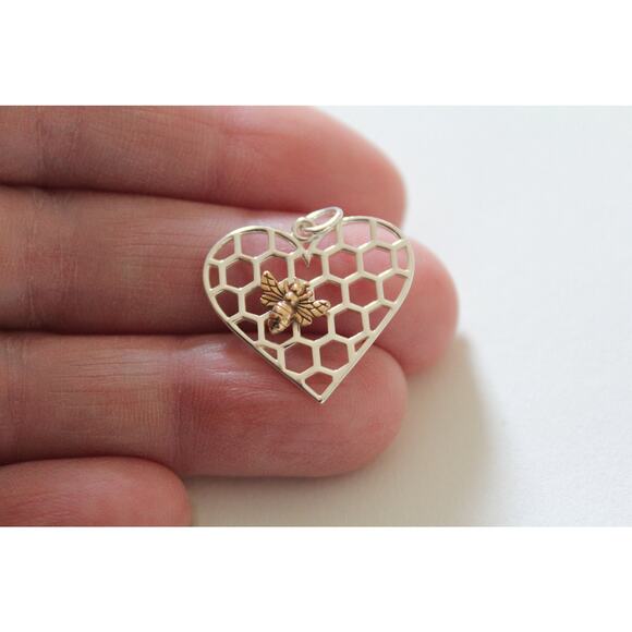 Sterling Silver Heart Charm with Bronze Bee - Picture 1 of 2